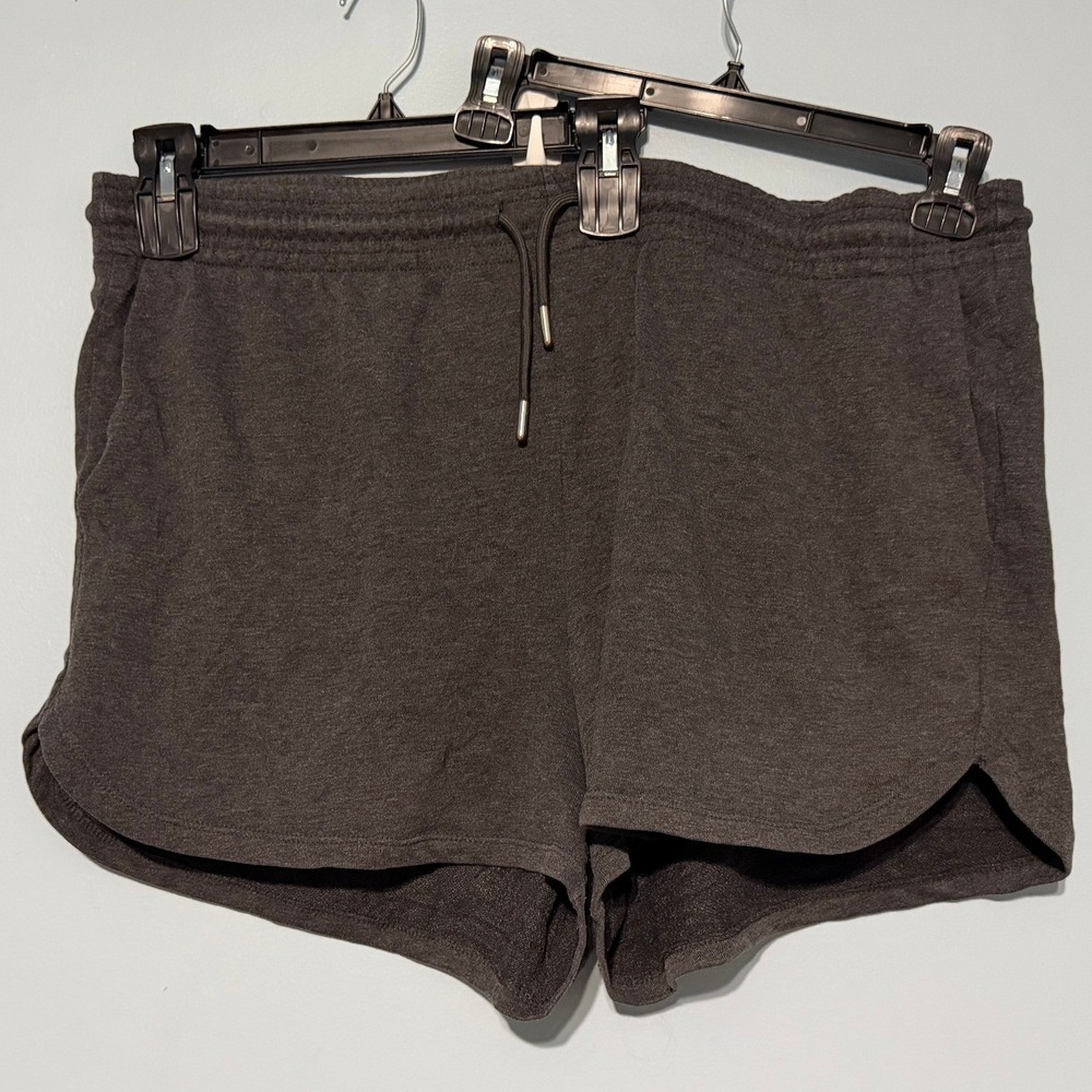 HM Women's XXL Charcoal Gray Heather Sweat Shorts Dolphin Hem Drawstring 1629